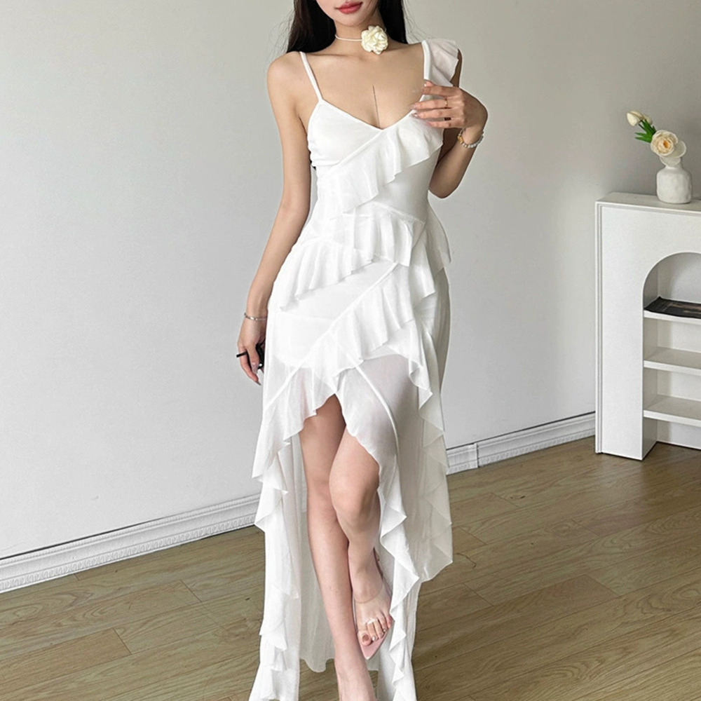 Zara Summer Backless Ruffle Hem Asymmetric Dress